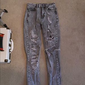 American Eagle ripped gray wash jeans